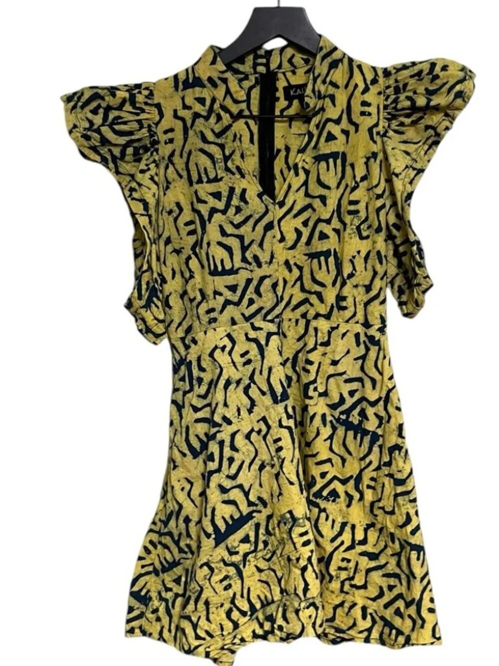 KAHINDO Mali Mini Dress Cotton Hand dyed Adire Print Puff Sleeves Cutout Summer - Picture 16 of 16